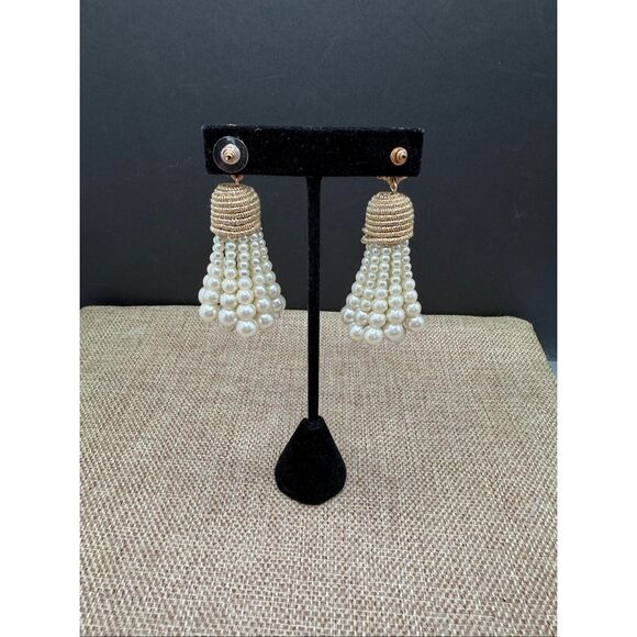 Gold & Pearl Tassel Statement Earrings Vintage-Look  Drop Design - Picture 2 of 7